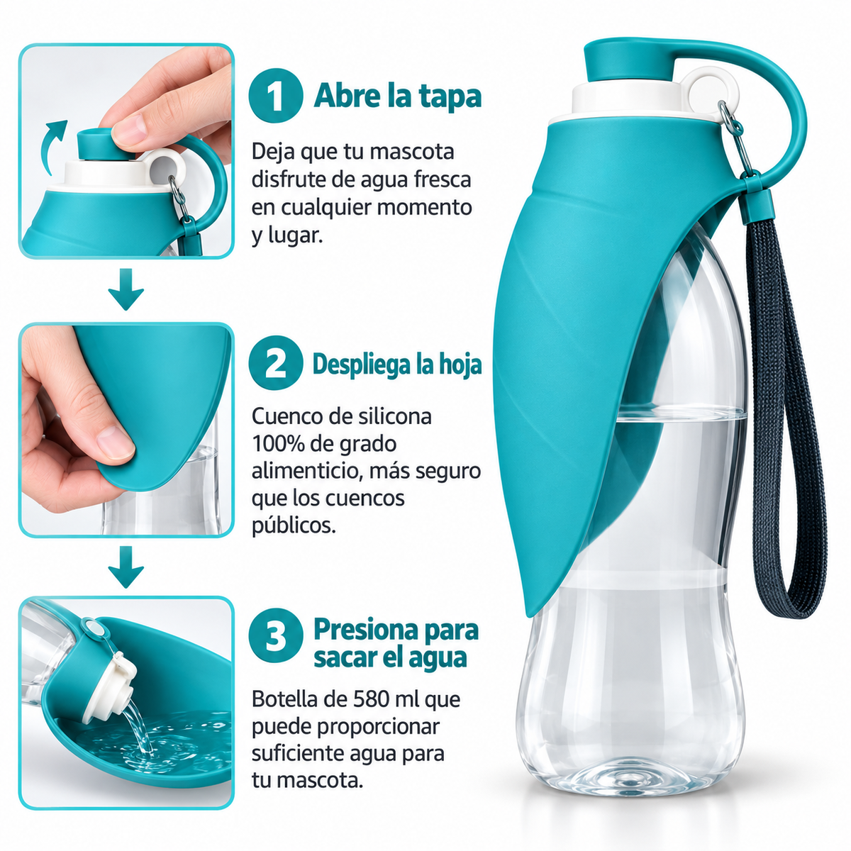 Botella de agua portátil para perros 580ml