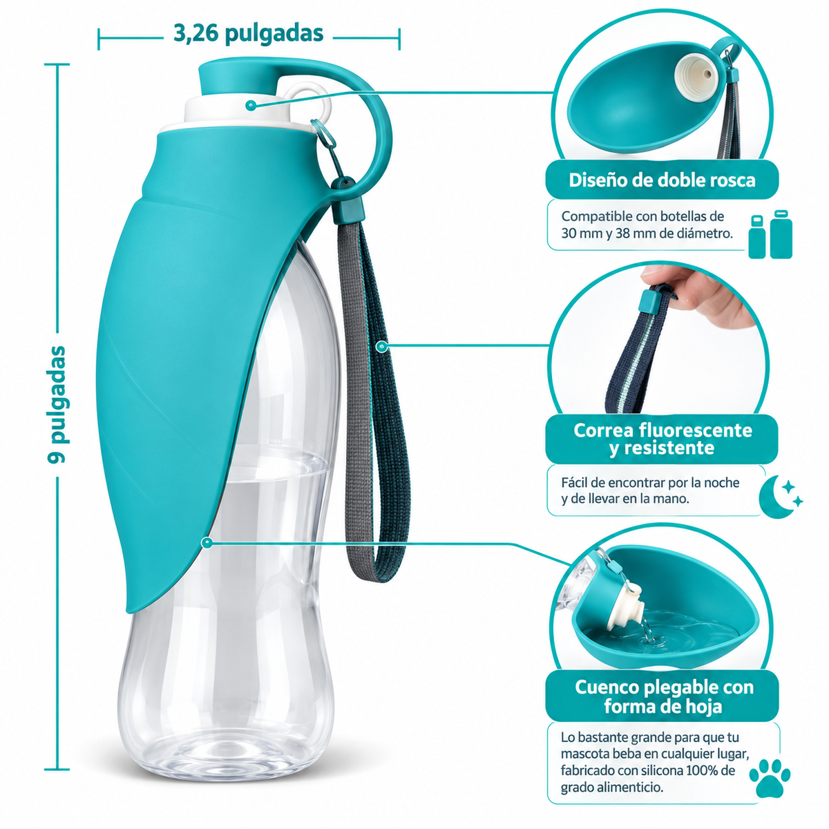Botella de agua portátil para perros 580ml